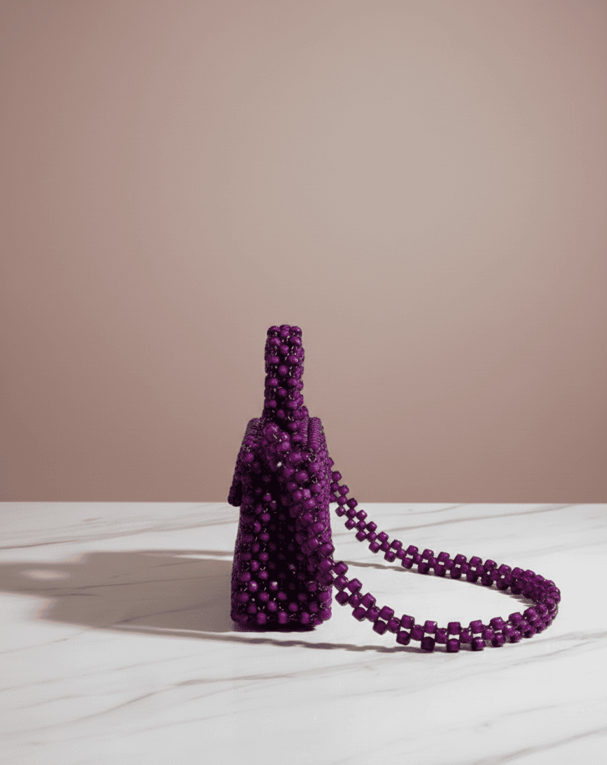 “Purple Handmade Beaded Purse – Medium size view 2