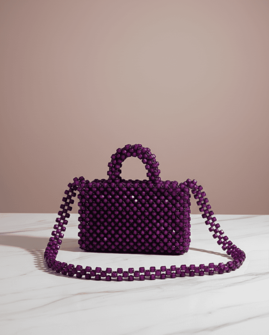 “Purple Handmade Beaded Purse – Medium size view 3