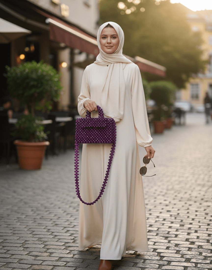 “Purple Handmade Beaded Purse – Medium size view 4