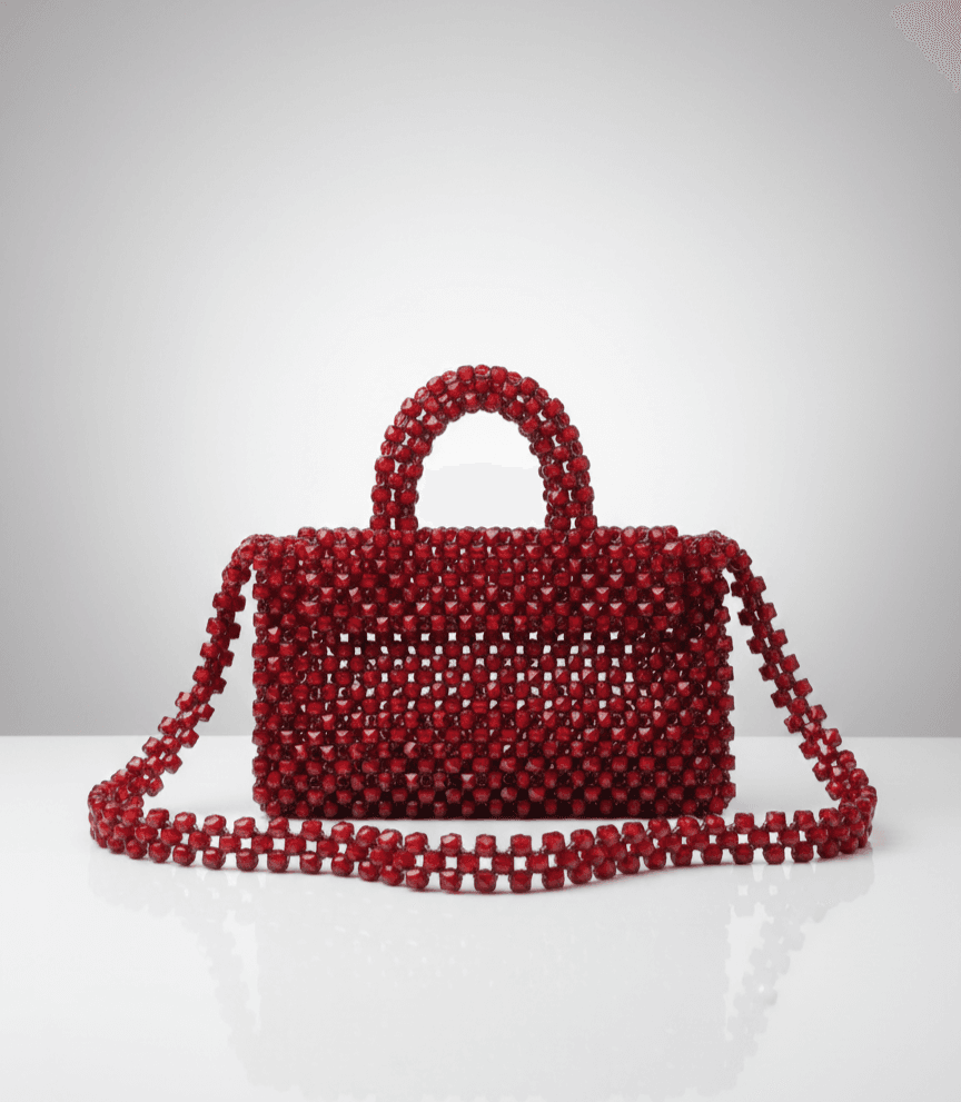 Red Maroon Handmade Beaded Purse – Medium size.