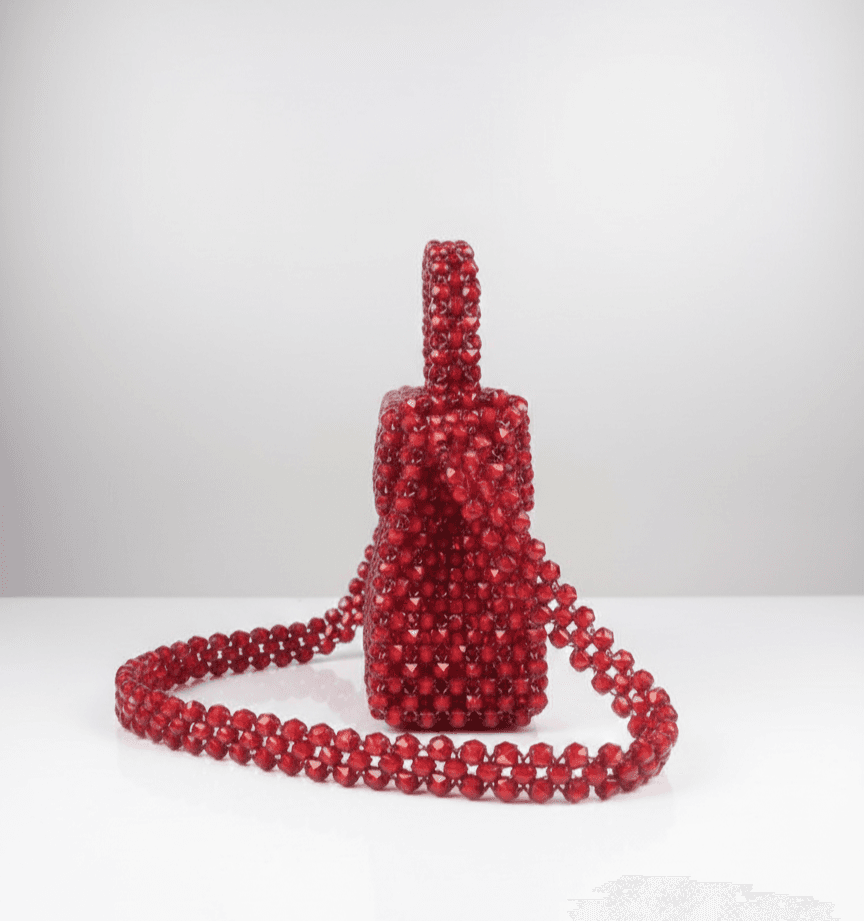 Red Maroon Handmade Beaded Purse – Medium size. view 2