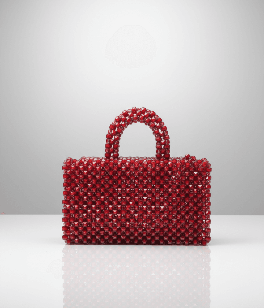 Red Maroon Handmade Beaded Purse – Medium size. view 3